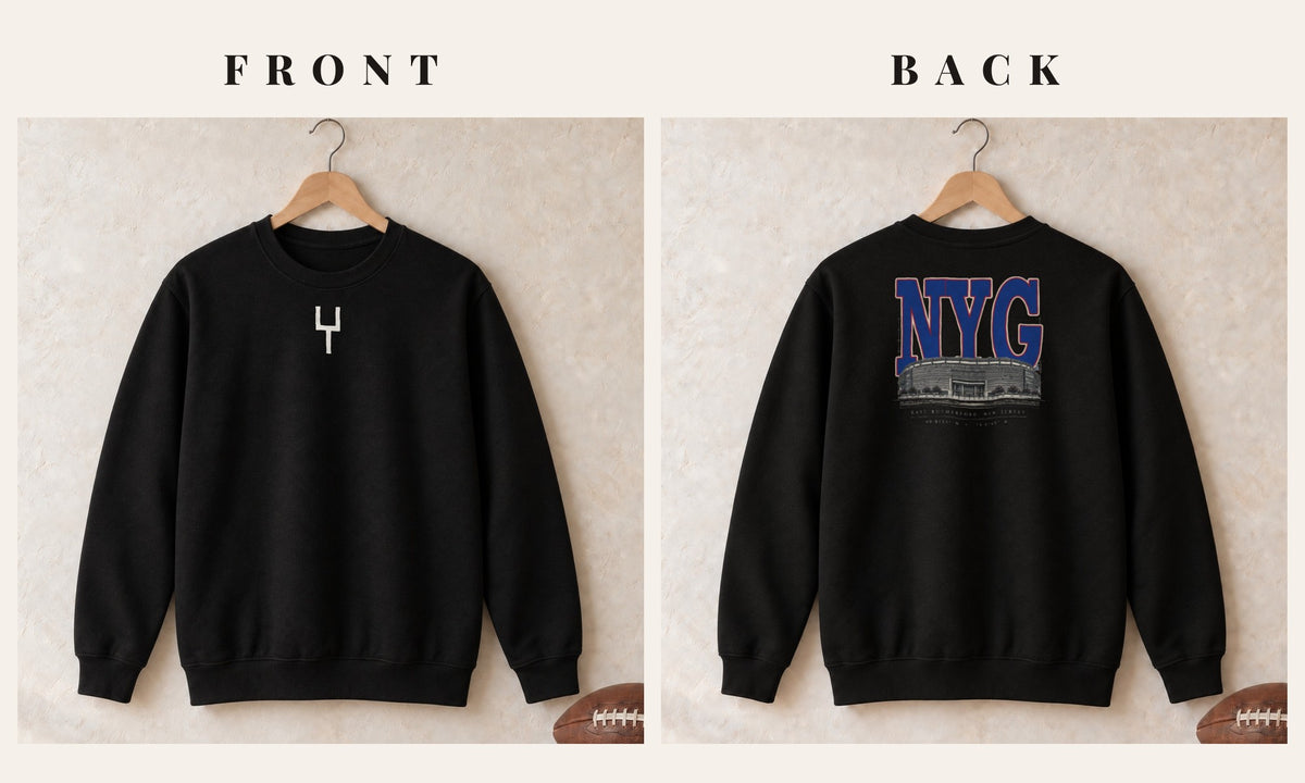 Crewneck + Goalpost Front · Black · front and back · New York Royal Blueprint City crewneck in black