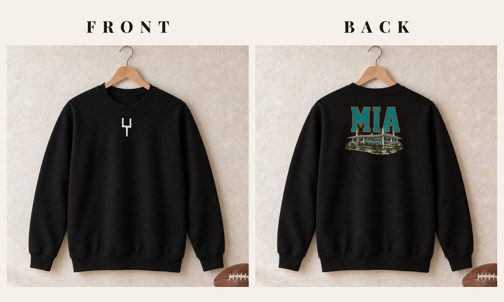 Crewneck + Goalpost Front · Black · front and back · Miami Home Field Advantage crewneck in black