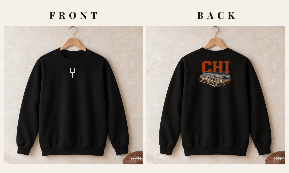 Crewneck + Goalpost Front · Black · front and back · Chicago Home Field Advantage crewneck in black