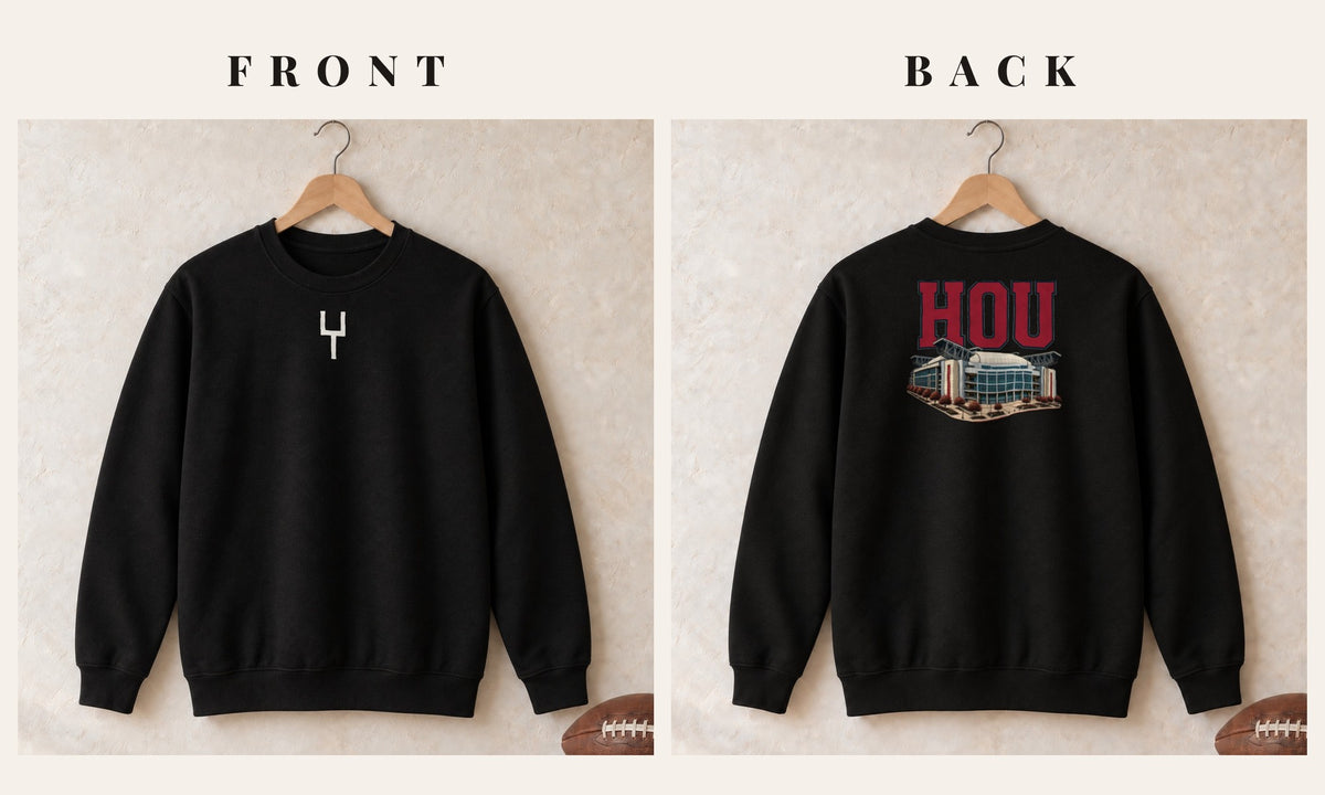 Crewneck + Goalpost Front · Black · front and back · Houston Home Field Advantage crewneck in black