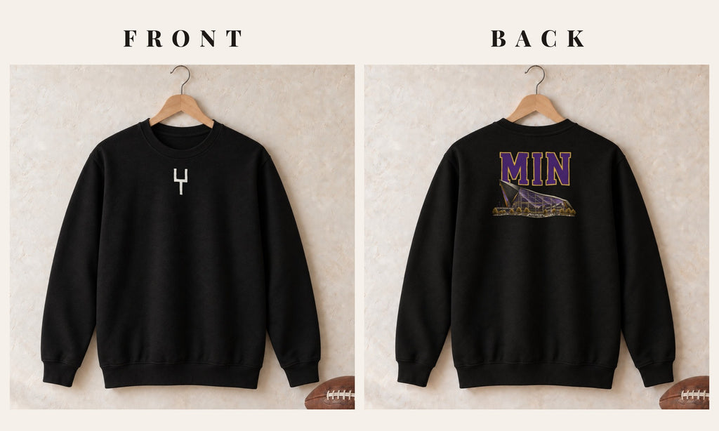 Crewneck + Goalpost Front · Black · front and back · Minnesota Home Field Advantage crewneck in black