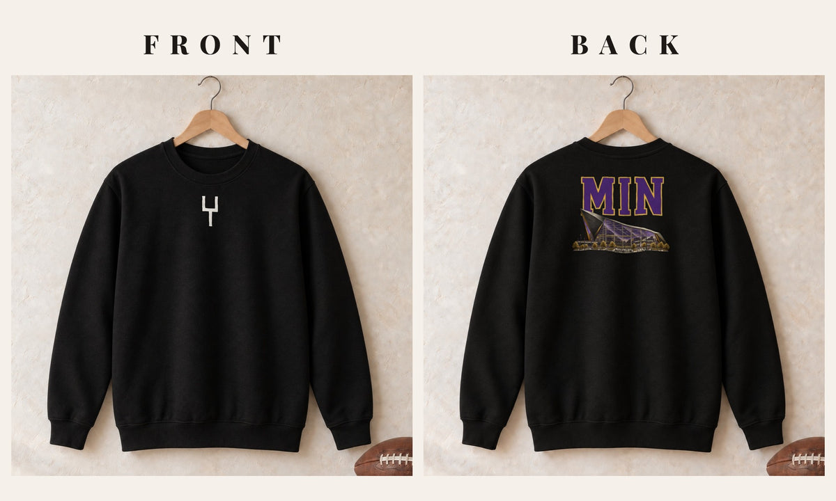 Crewneck + Goalpost Front · Black · front and back · Minnesota Home Field Advantage crewneck in black