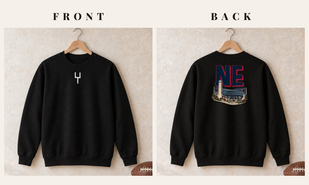 Crewneck + Goalpost Front · Black · front and back · New England Home Field Advantage crewneck in black