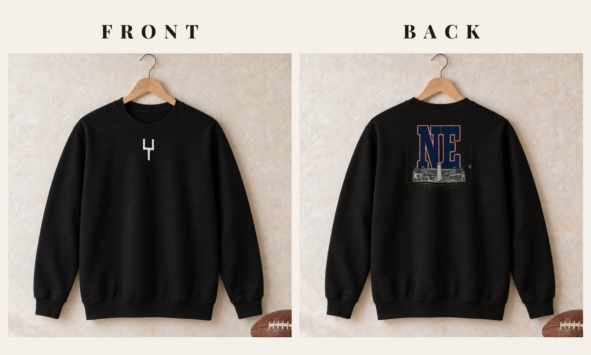 Crewneck + Goalpost Front · Black · front and back · New England Blueprint City crewneck in black