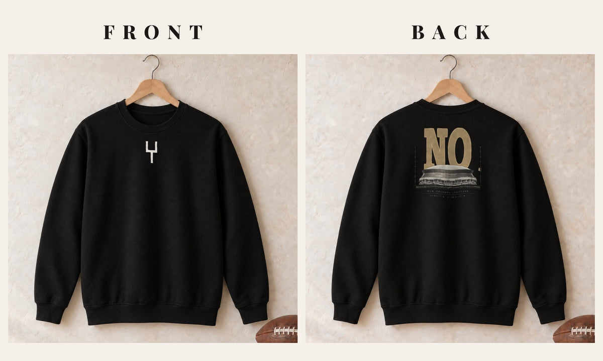 Crewneck + Goalpost Front · Black · front and back · New Orleans Blueprint City crewneck in black