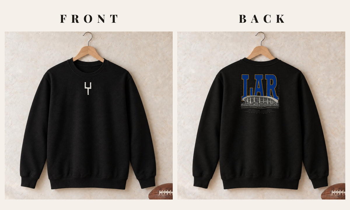 Crewneck + Goalpost Front · Black · front and back · Los Angeles Gold Blueprint City crewneck in black