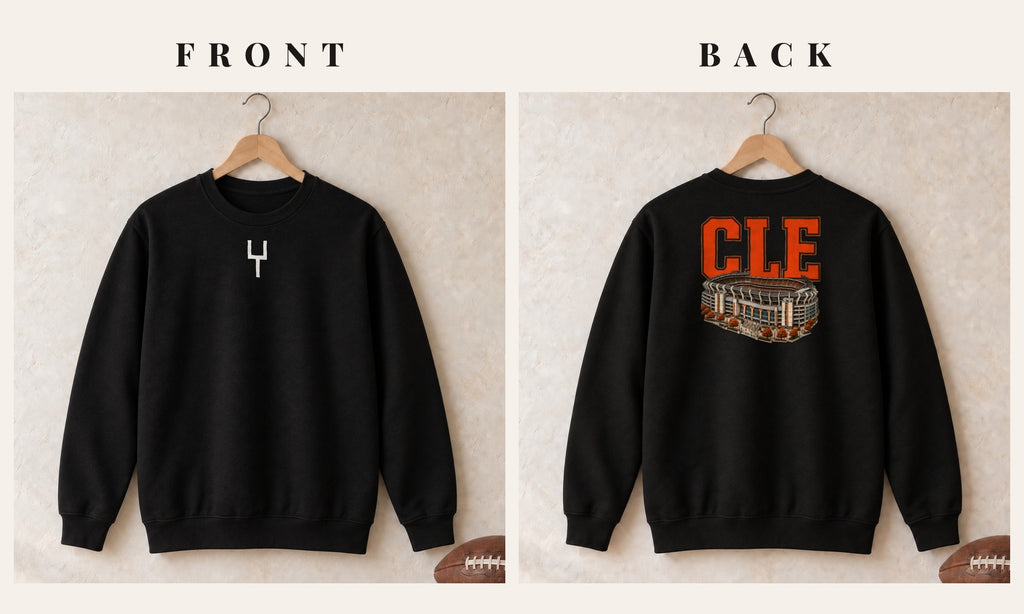 Crewneck + Goalpost Front · Black · front and back · Cleveland Home Field Advantage crewneck in black