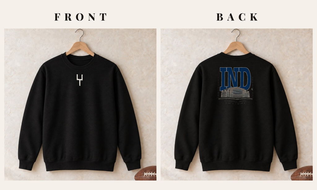 Crewneck + Goalpost Front · Black · front and back · Indianapolis Blueprint City crewneck in black