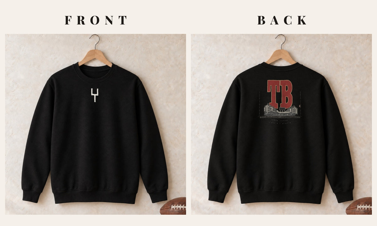 Crewneck + Goalpost Front · Black · front and back · Tampa Bay Blueprint City crewneck in black