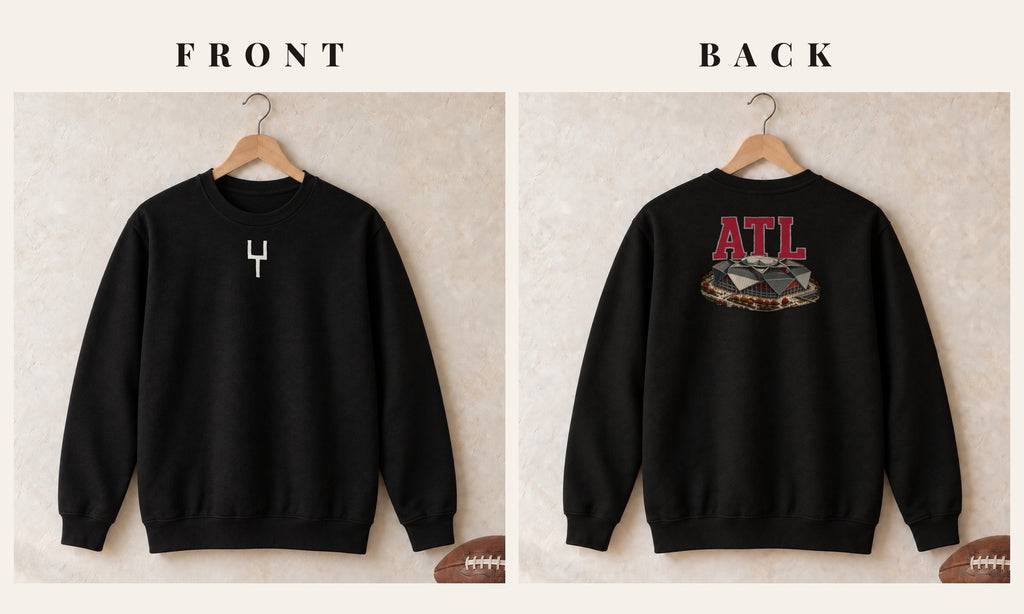 Crewneck + Goalpost Front · Black · front and back · Atlanta Home Field Advantage crewneck in black