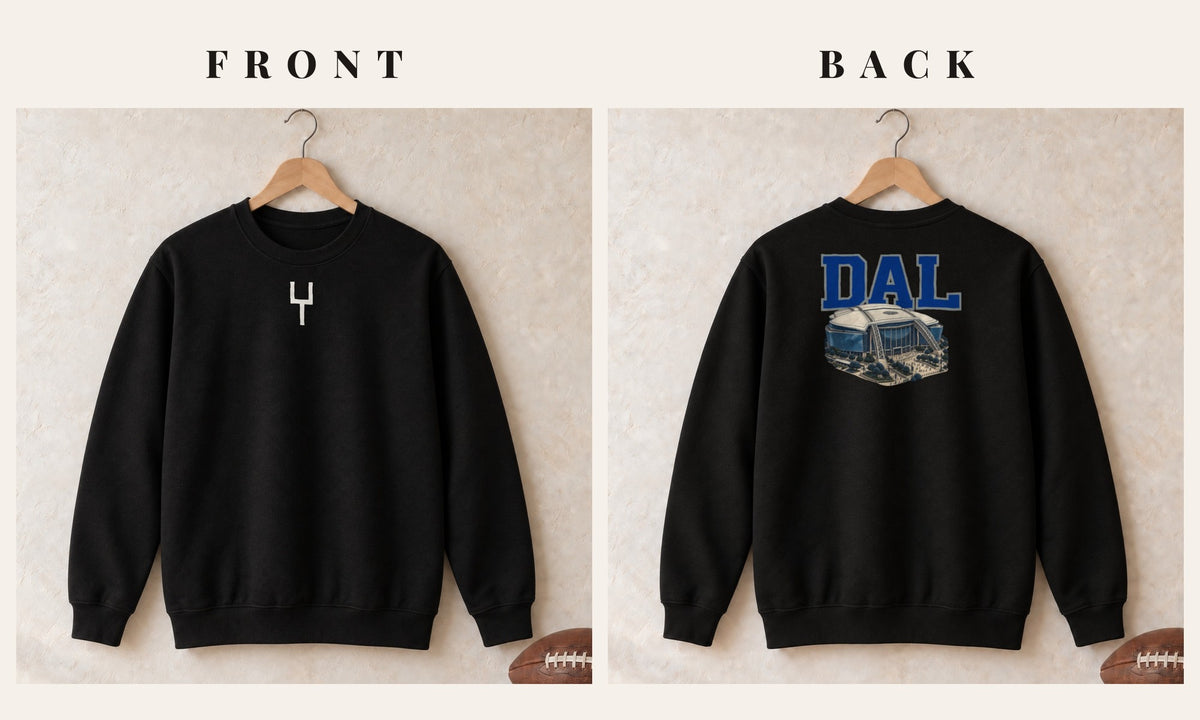 Crewneck + Goalpost Front · Black · front and back · Dallas Home Field Advantage crewneck in black