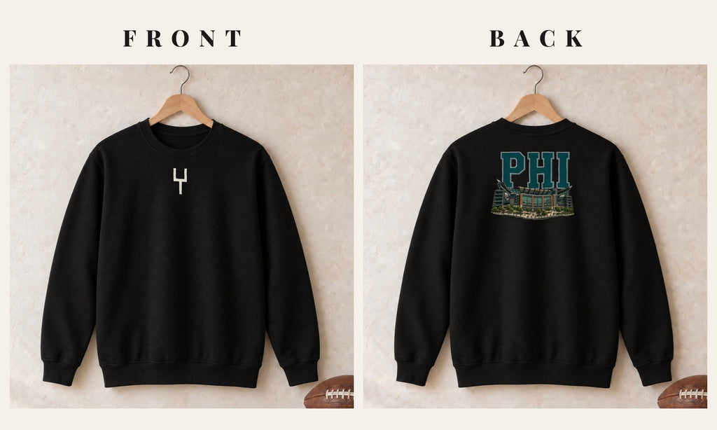 Crewneck + Goalpost Front · Black · front and back · Philadelphia Home Field Advantage crewneck in black