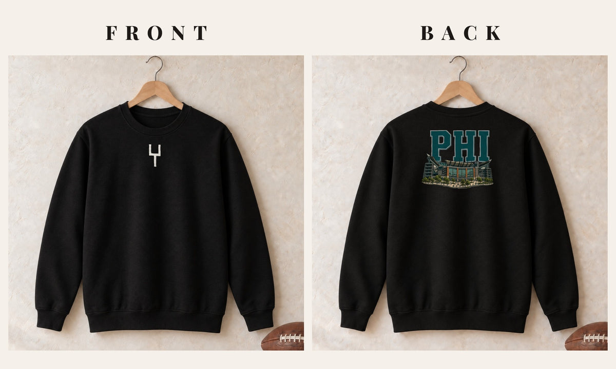 Crewneck + Goalpost Front · Black · front and back · Philadelphia Home Field Advantage crewneck in black