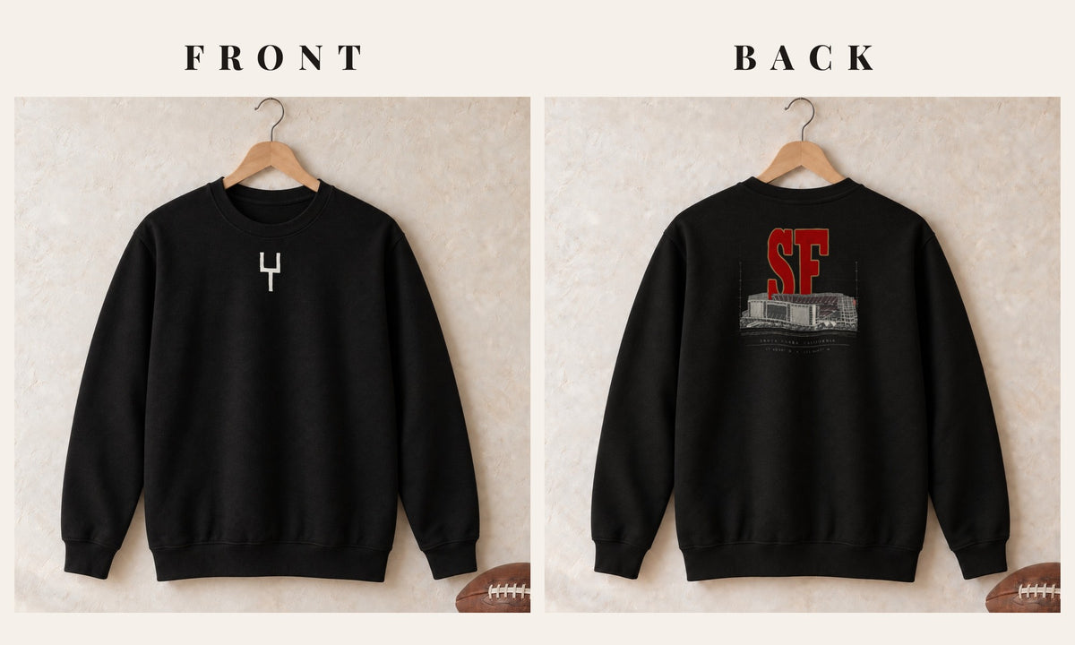 Crewneck + Goalpost Front · Black · front and back · San Francisco Blueprint City crewneck in black
