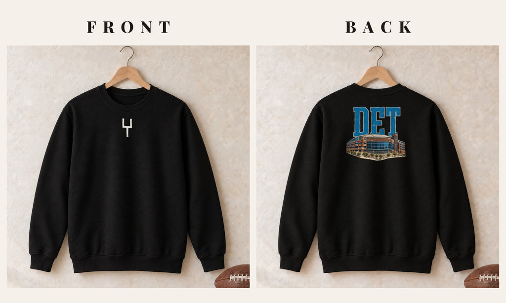 Crewneck + Goalpost Front · Black · front and back · Detroit Home Field Advantage crewneck in black