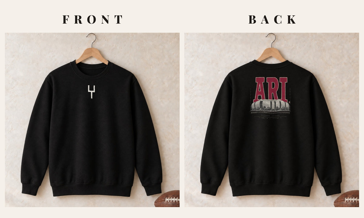 Crewneck + Goalpost Front · Black · front and back · Arizona Blueprint City crewneck in black