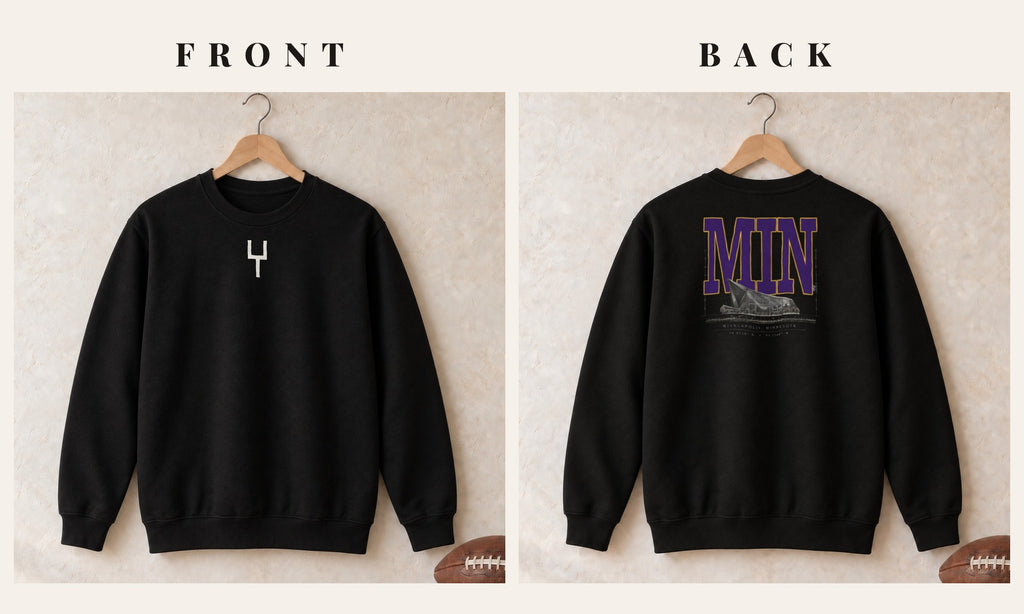 Crewneck + Goalpost Front · Black · front and back · Minnesota Blueprint City crewneck in black