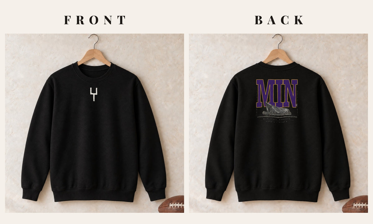 Crewneck + Goalpost Front · Black · front and back · Minnesota Blueprint City crewneck in black