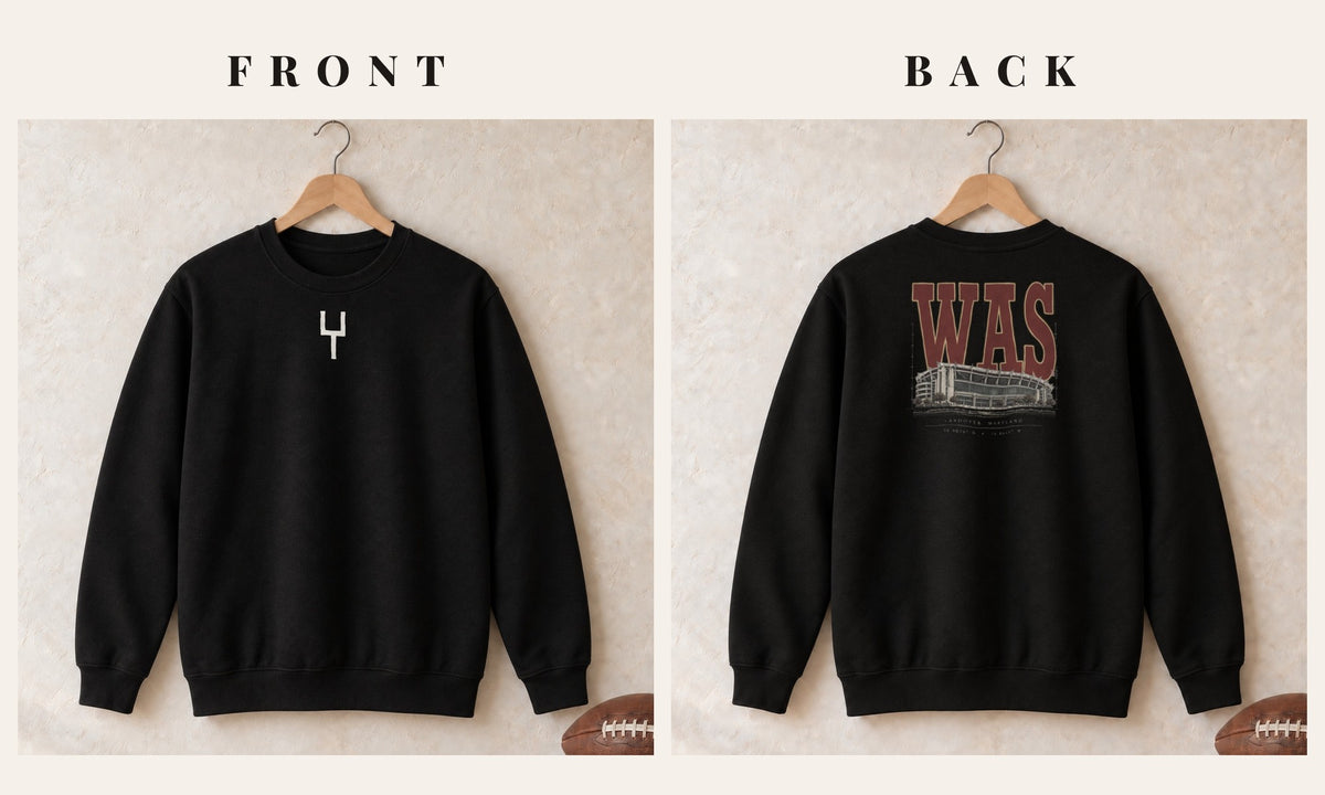 Crewneck + Goalpost Front · Black · front and back · Washington Blueprint City crewneck in black