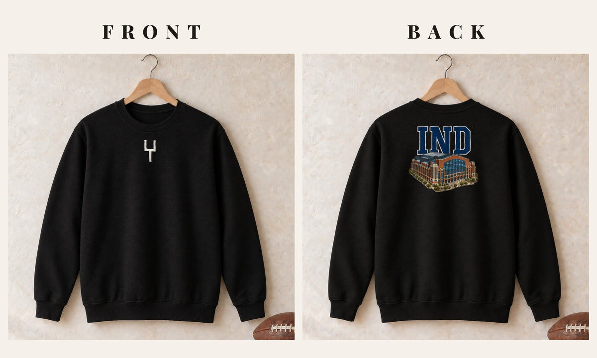 Crewneck + Goalpost Front · Black · front and back · Indianapolis Home Field Advantage crewneck in black