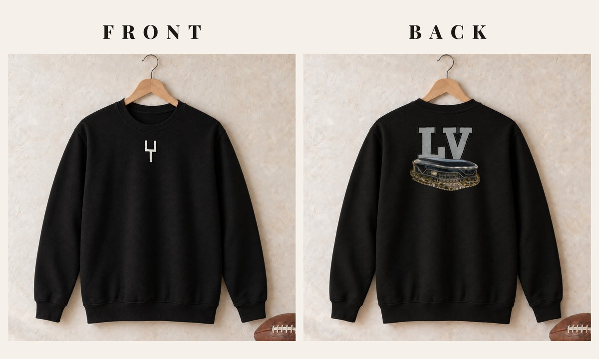 Crewneck + Goalpost Front · Black · front and back · Las Vegas Home Field Advantage crewneck in black