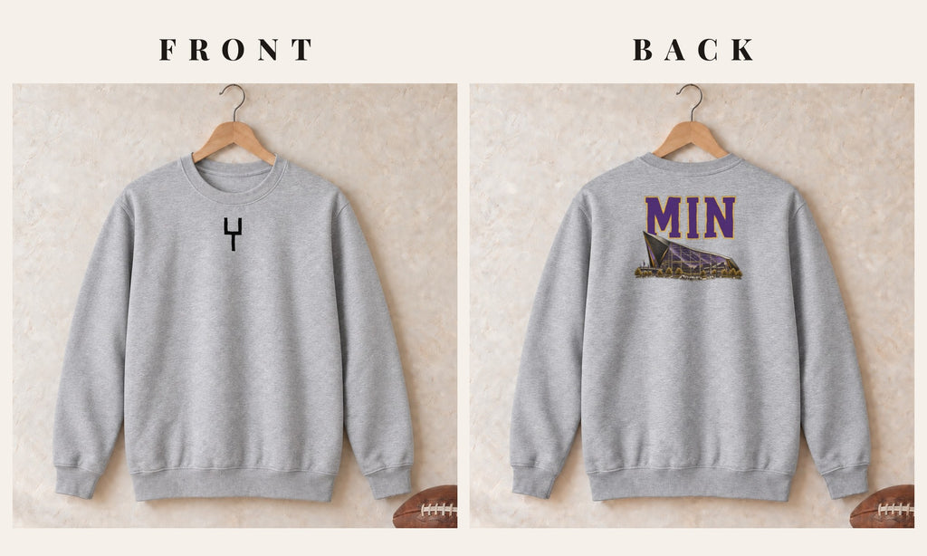 Crewneck + Goalpost Front · Sport Grey · front and back · Minnesota Home Field Advantage crewneck in sport grey
