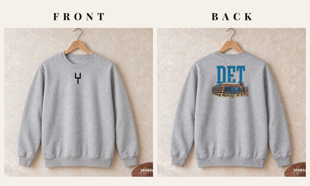 Crewneck + Goalpost Front · Sport Grey · front and back · Detroit Home Field Advantage crewneck in sport grey