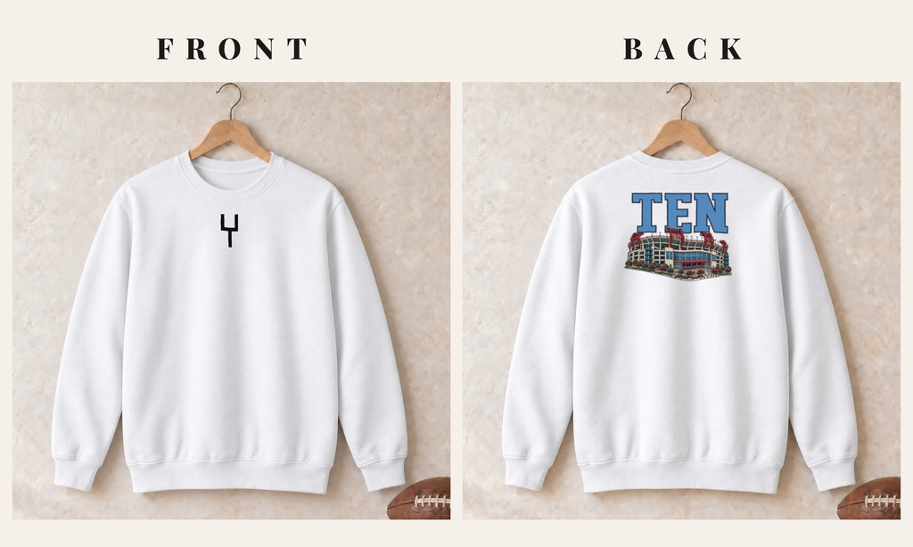 Crewneck + Goalpost Front · White · front and back · Tennessee Home Field Advantage crewneck in white