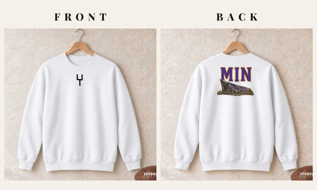 Crewneck + Goalpost Front · White · front and back · Minnesota Home Field Advantage crewneck in white