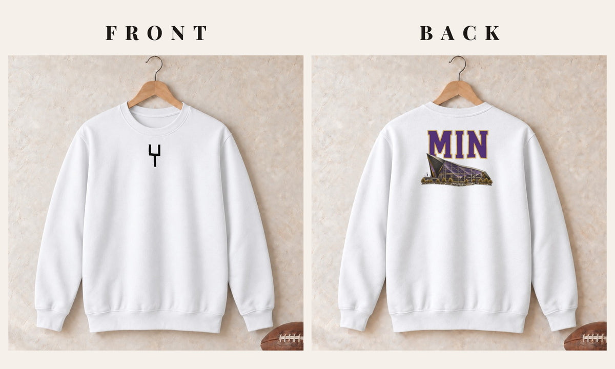 Crewneck + Goalpost Front · White · front and back · Minnesota Home Field Advantage crewneck in white