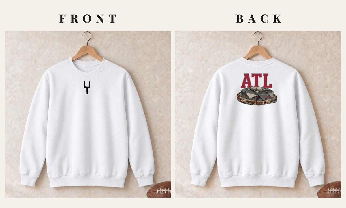 Crewneck + Goalpost Front · White · front and back · Atlanta Home Field Advantage crewneck in white