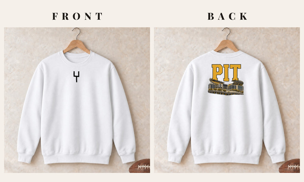 Crewneck + Goalpost Front · White · front and back · Pittsburgh Home Field Advantage crewneck in white