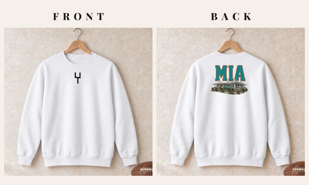 Crewneck + Goalpost Front · White · front and back · Miami Home Field Advantage crewneck in white