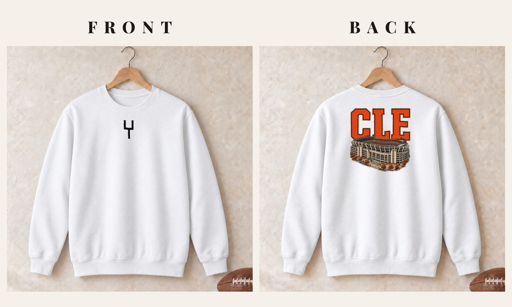 Crewneck + Goalpost Front · White · front and back · Cleveland Home Field Advantage crewneck in white