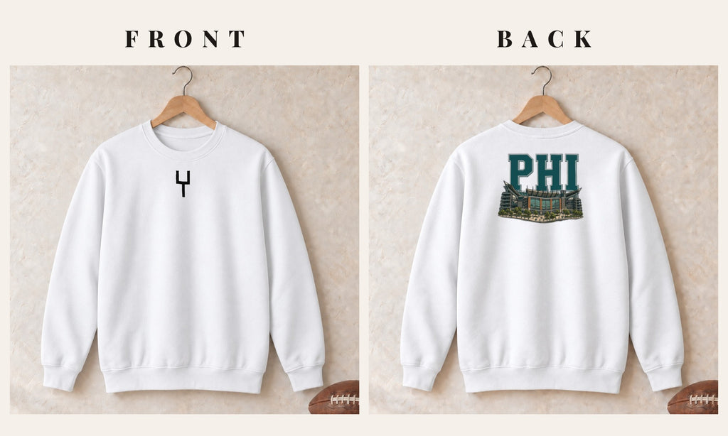 Crewneck + Goalpost Front · White · front and back · Philadelphia Home Field Advantage crewneck in white
