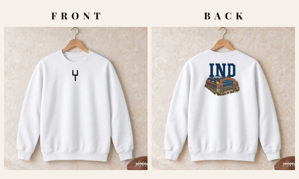 Crewneck + Goalpost Front · White · front and back · Indianapolis Home Field Advantage crewneck in white