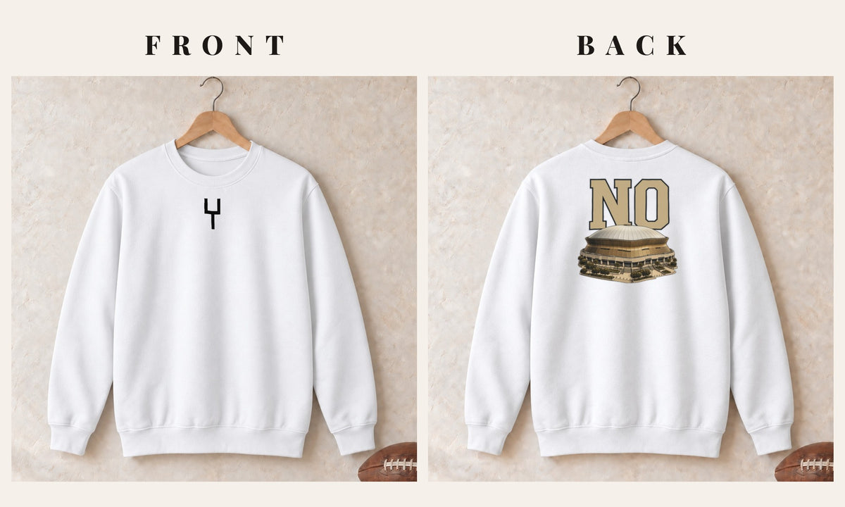 Crewneck + Goalpost Front · White · front and back · New Orleans Home Field Advantage crewneck in white