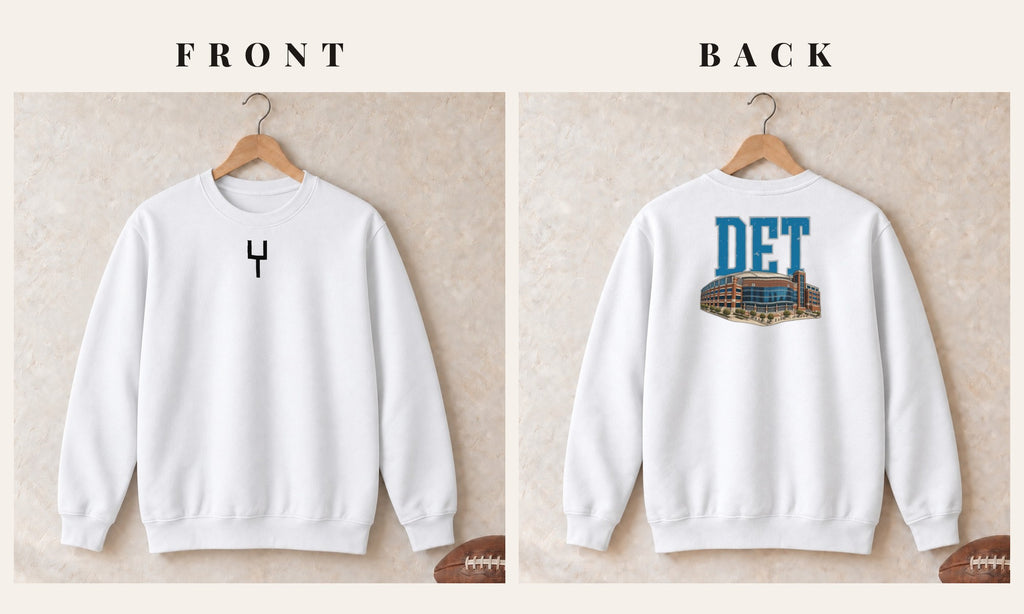 Crewneck + Goalpost Front · White · front and back · Detroit Home Field Advantage crewneck in white