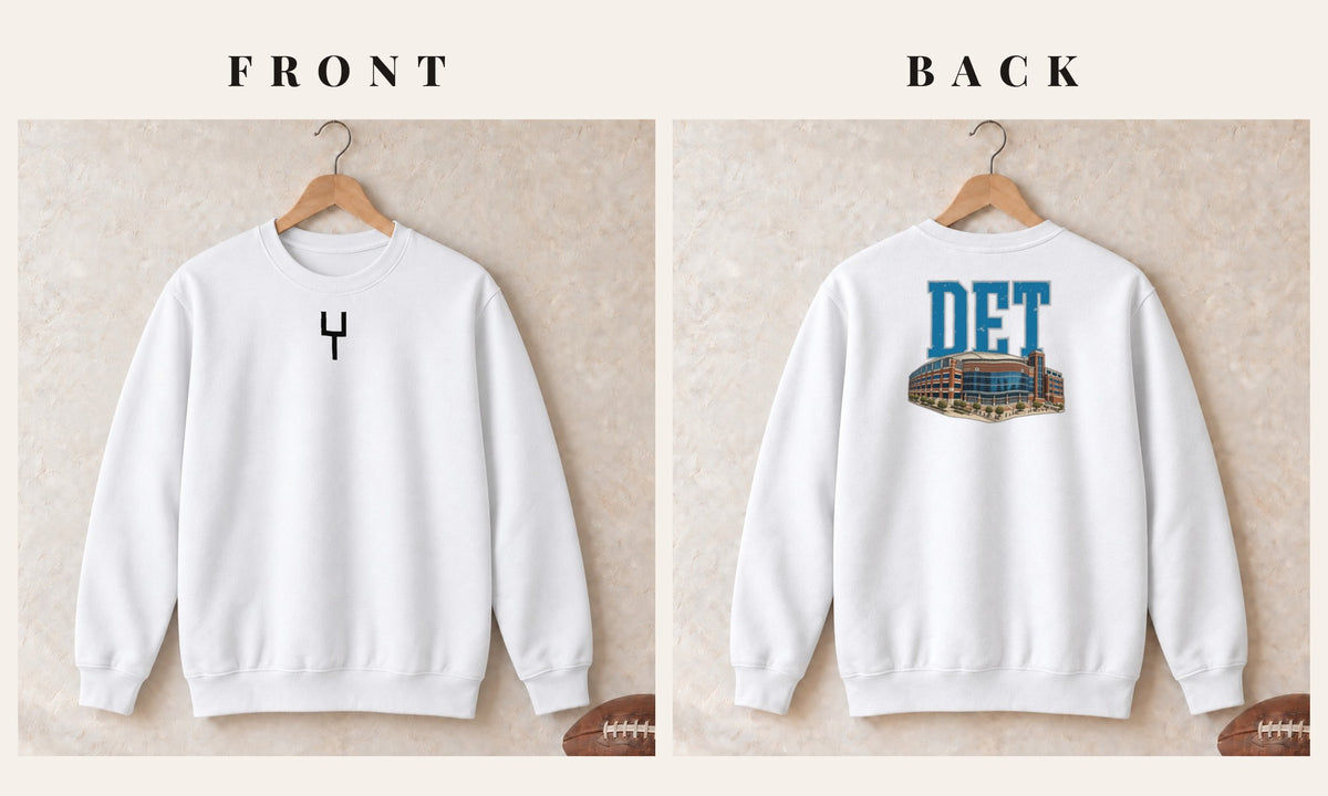 Crewneck + Goalpost Front · White · front and back · Detroit Home Field Advantage crewneck in white