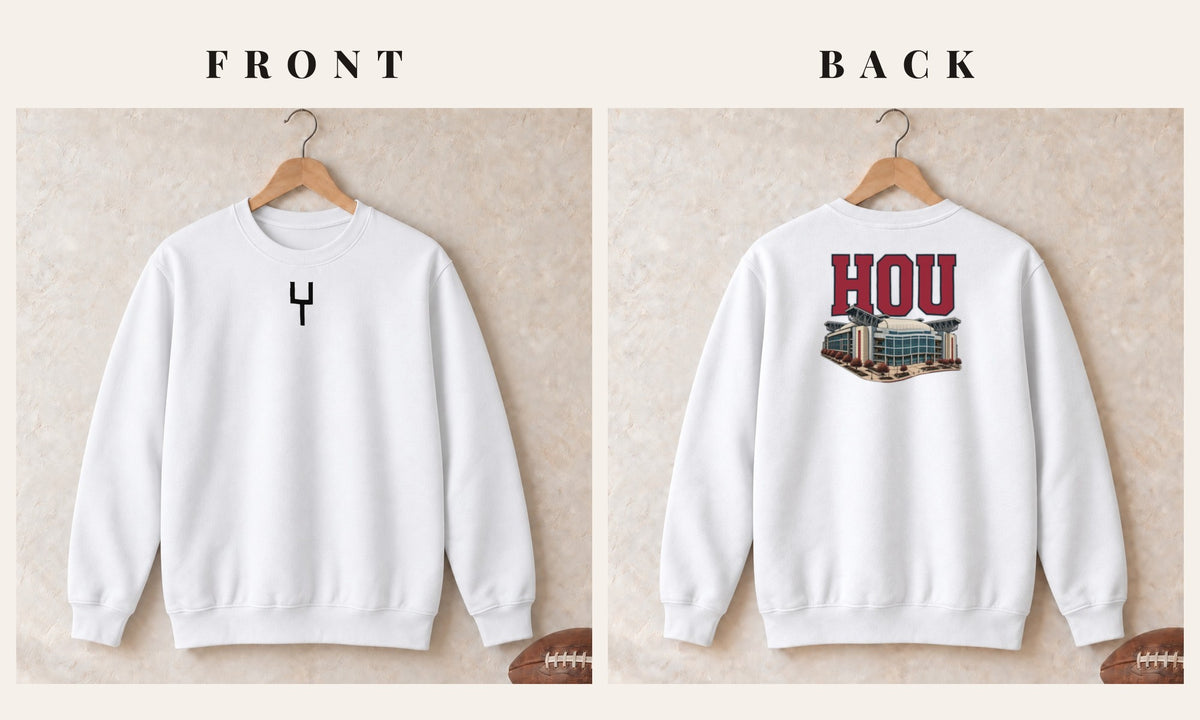 Crewneck + Goalpost Front · White · front and back · Houston Home Field Advantage crewneck in white