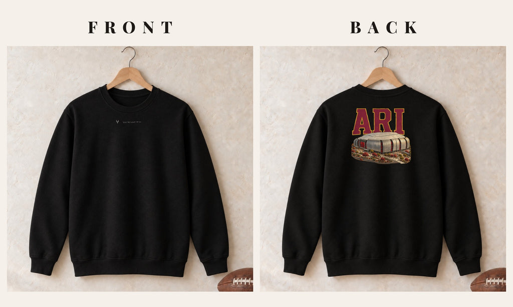 Crewneck + Logo Front · Black · front and back · Arizona Home Field Advantage crewneck in black