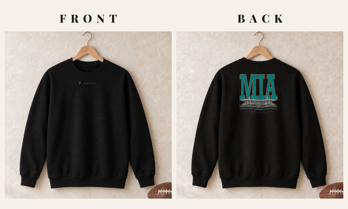Crewneck + Logo Front · Black · front and back · Miami Blueprint City crewneck in black