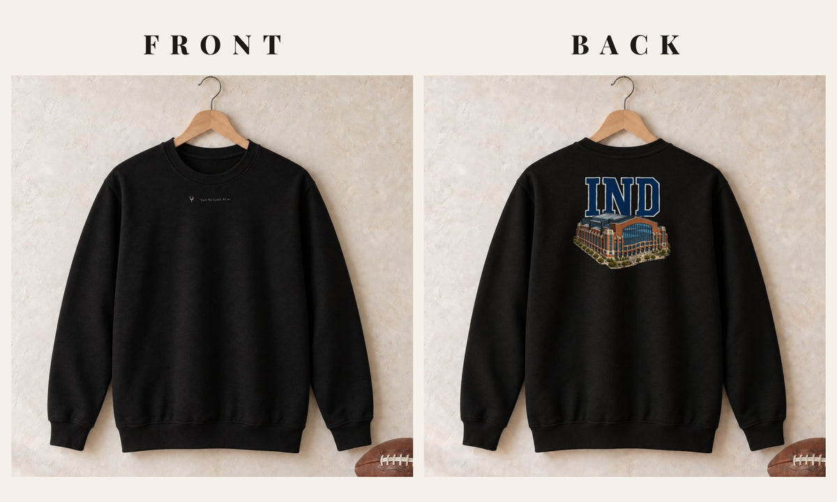 Crewneck + Logo Front · Black · front and back · Indianapolis Home Field Advantage crewneck in black