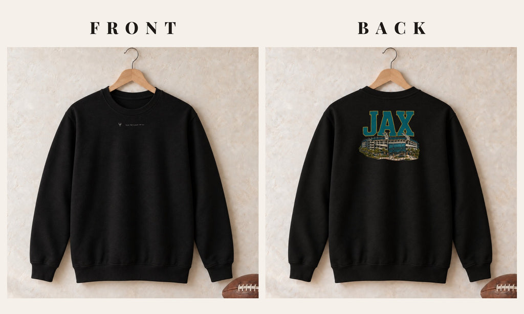 Crewneck + Logo Front · Black · front and back · Jacksonville Home Field Advantage crewneck in black