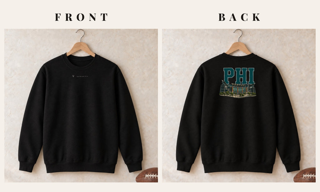 Crewneck + Logo Front · Black · front and back · Philadelphia Home Field Advantage crewneck in black