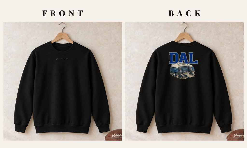 Crewneck + Logo Front · Black · front and back · Dallas Home Field Advantage crewneck in black