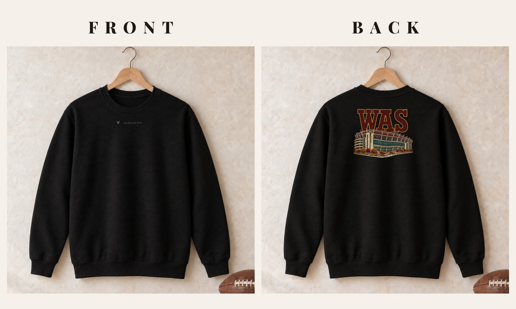 Crewneck + Logo Front · Black · front and back · Washington Home Field Advantage crewneck in black