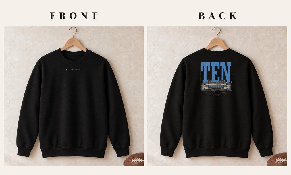 Crewneck + Logo Front · Black · front and back · Tennessee Blueprint City crewneck in black