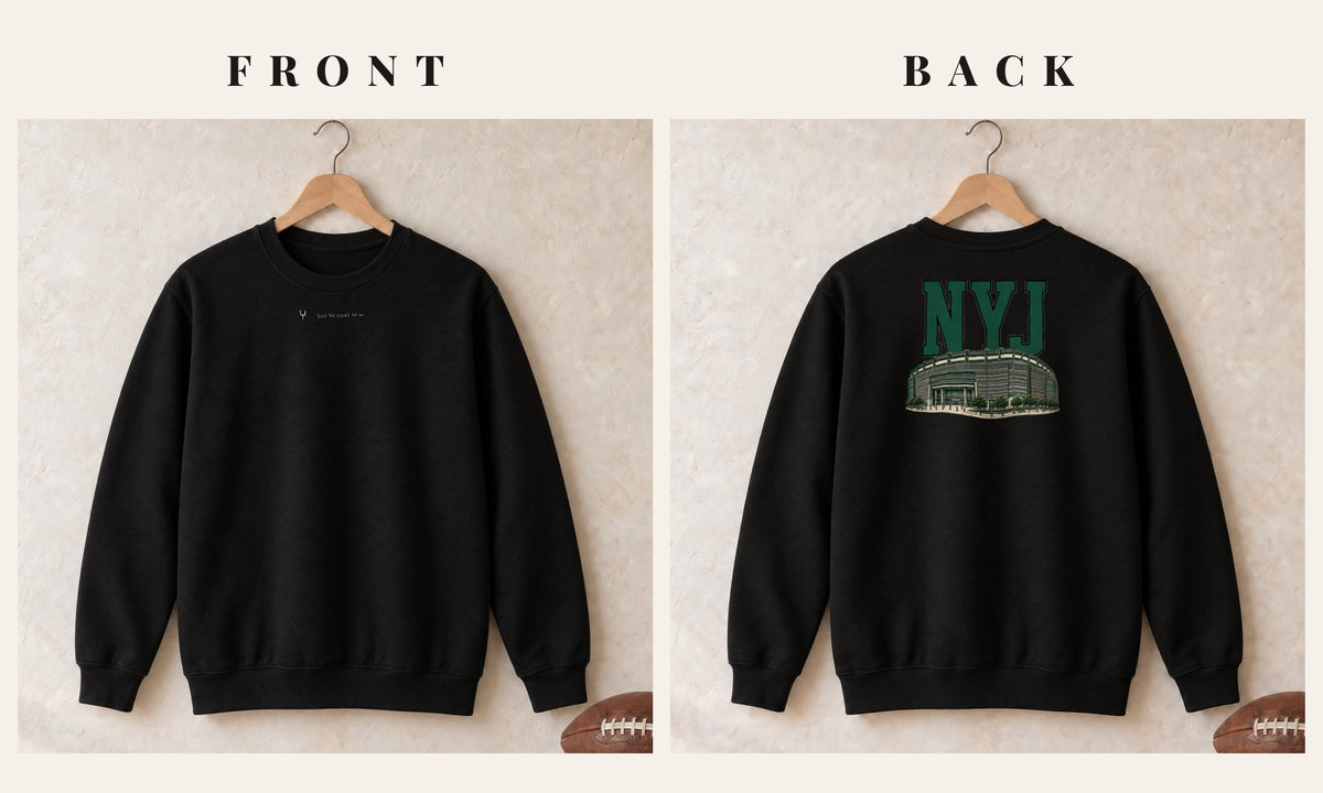Crewneck + Logo Front · Black · front and back · New York Green Home Field Advantage crewneck in black