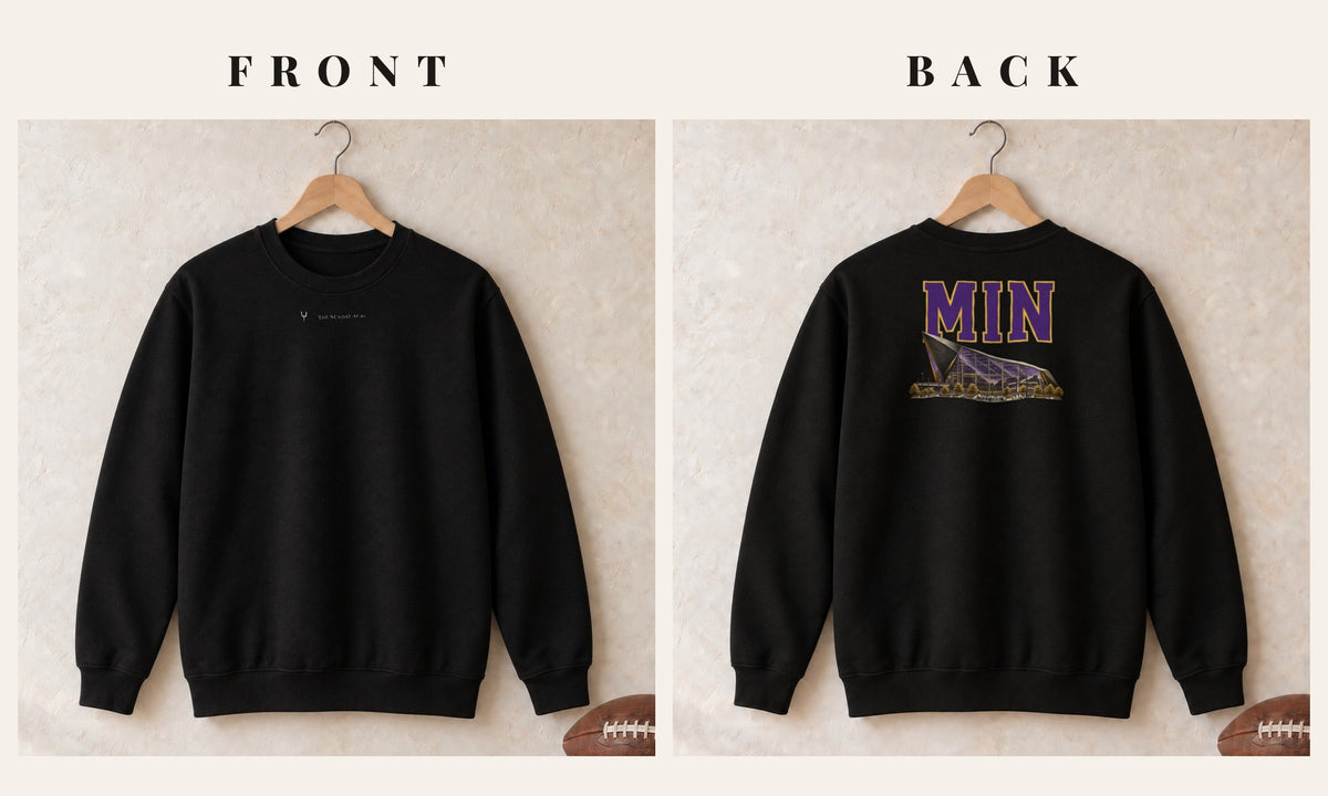 Crewneck + Logo Front · Black · front and back · Minnesota Home Field Advantage crewneck in black